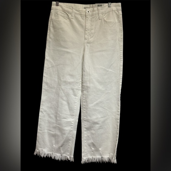INC International Concepts Denim - NWT INC DENIM WOMENS WIDE LEG HIGH RISE CROP BRIGHT WHITE FRAYED 8/29